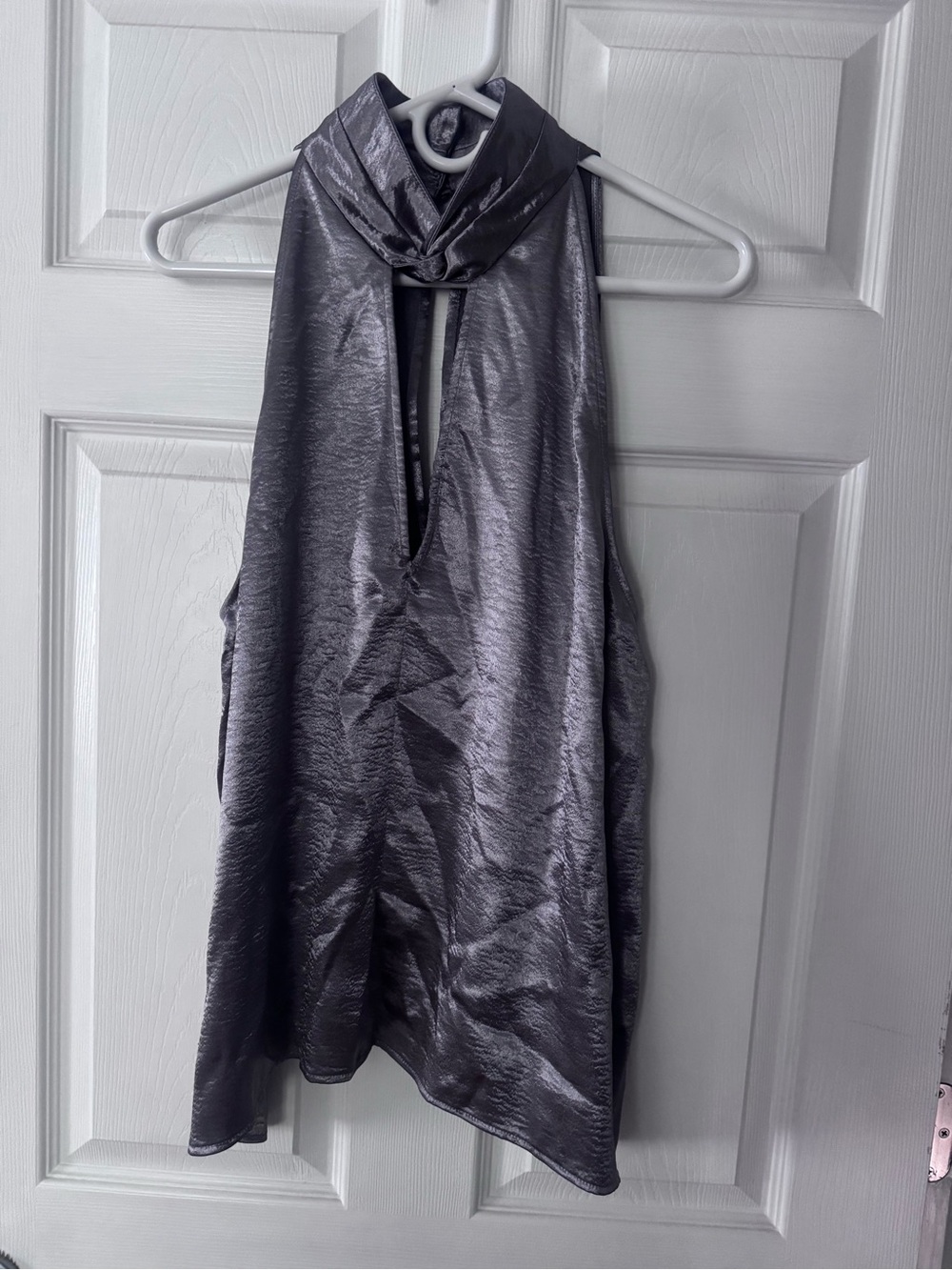 Satin Halter Neck Top - Charcoal Gray
